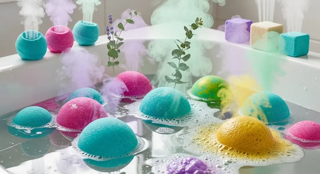 "Aroma-driven bath bombs and shower steamers USA 2025 with essential oils for aromatherapy and relaxation."