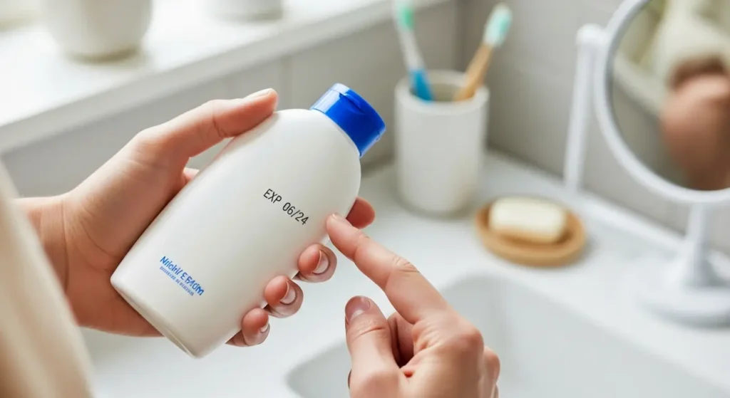 "Checking sunscreen expiration date to ensure effectiveness."