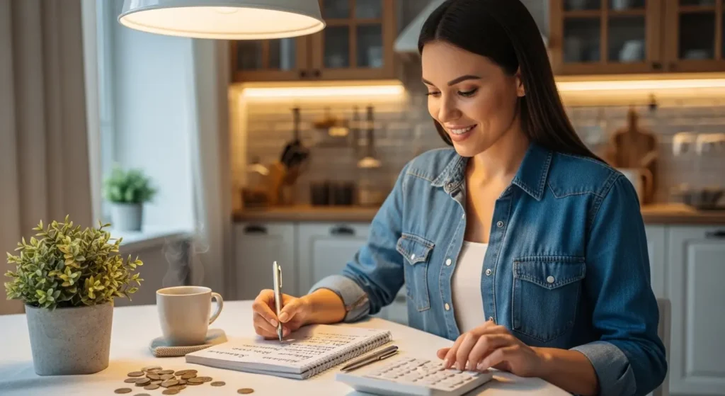 American woman using smart money saving tips and budgeting in 2025
