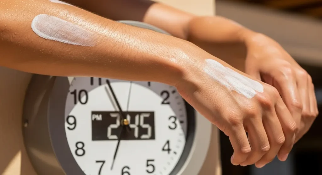 Sunscreen missed spots on skin after reapplication time