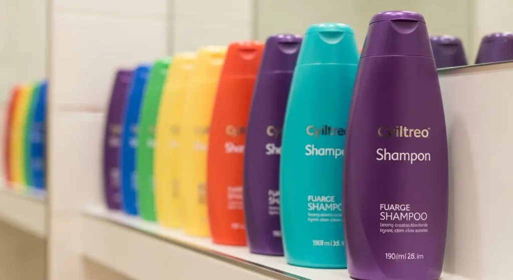 “Multiple shampoo bottles on a bathroom shelf expert truth about US haircare shampoo rotation myth.”