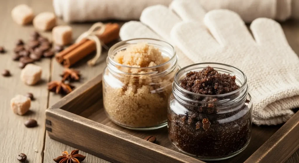 "Specialized body exfoliators USA including sugar scrubs coffee scrubs and natural exfoliating gloves for smooth skin."