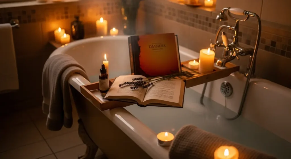 “Nighttime bath with magnesium salts promoting restful sleep”