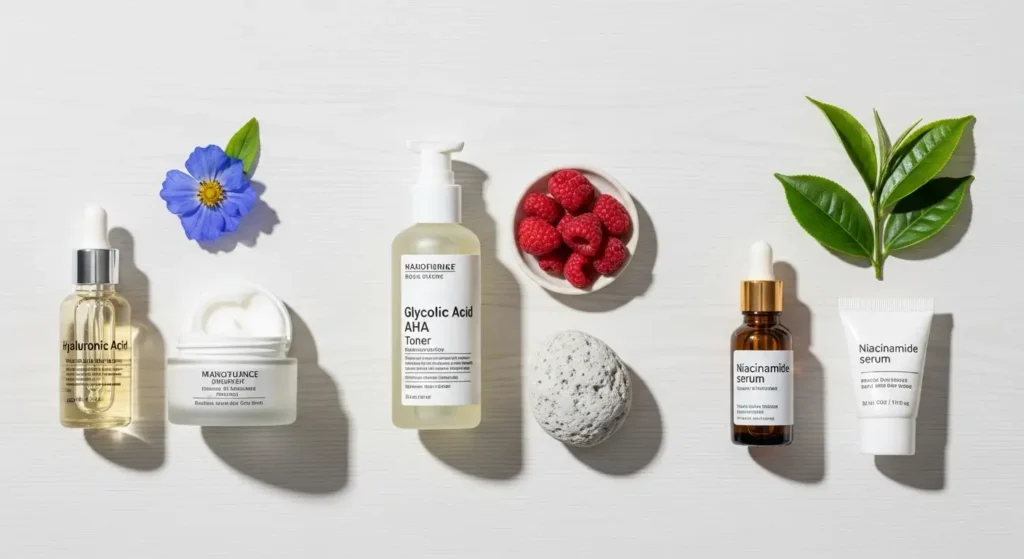 Hyaluronic Acid, Glycolic Acid  , Niacinamide 
