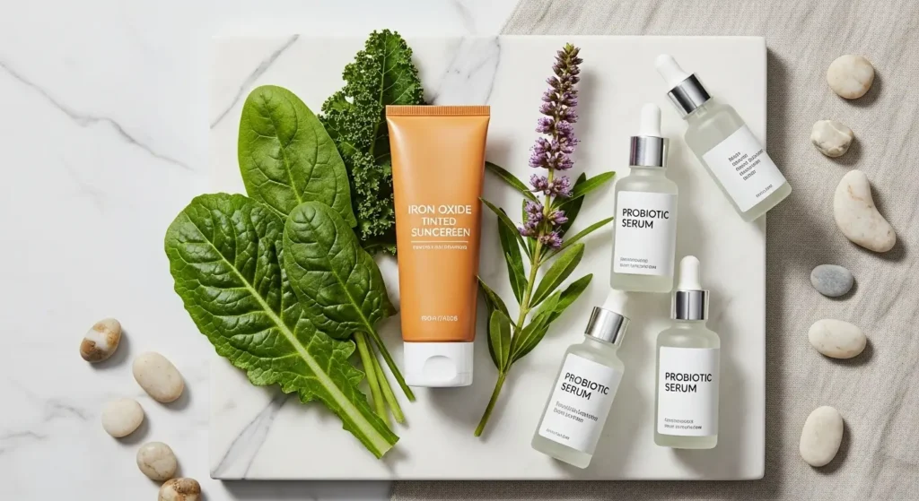 “Skincare ingredients like iron oxides, lutein, probiotics, and bakuchiol”