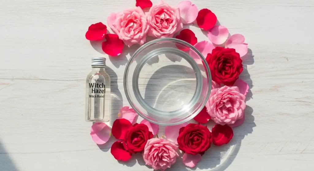 ingredients for diy rosewater toner recipe at home