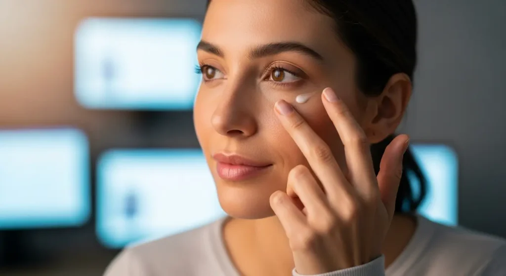 “Eye cream with caffeine and hyaluronic acid for blue light protection”