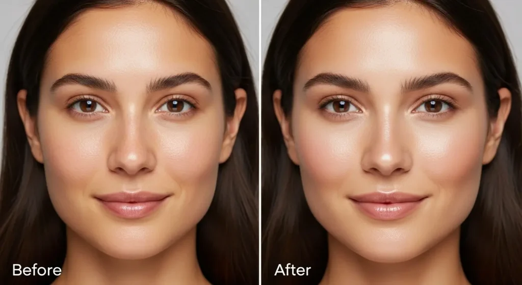 Before and after glowing skin result