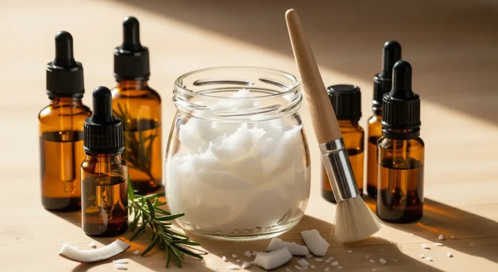 coconut oil hair mask with essential oils for damaged hair