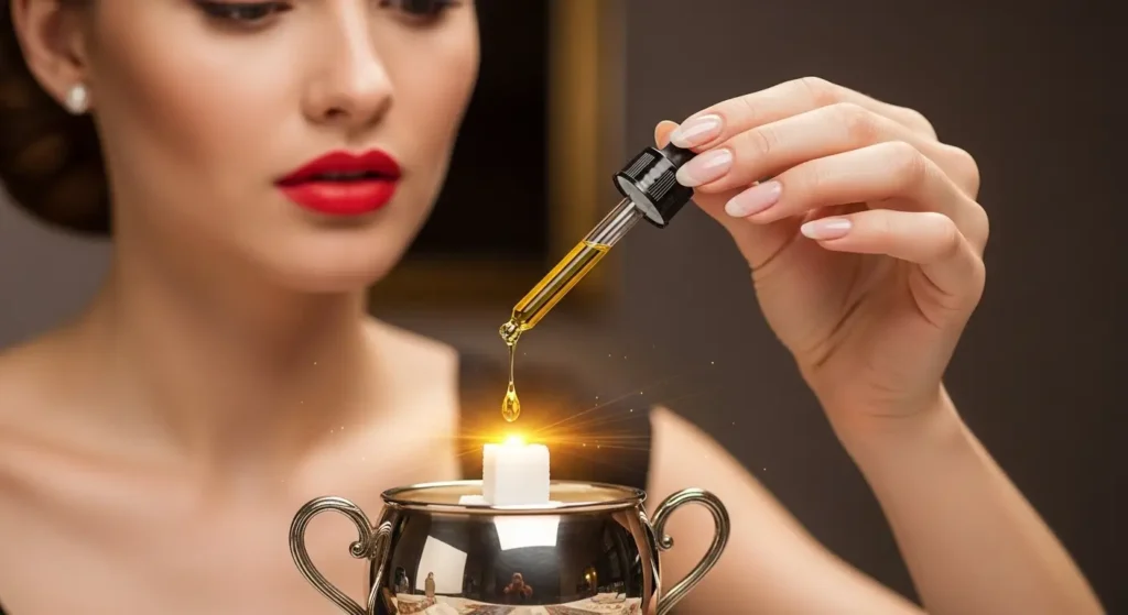 Woman with red lips applying strawberry or citrus lip scrub