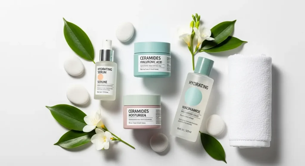 Hydrating and barrier-repair products for skin cycling recovery nights.