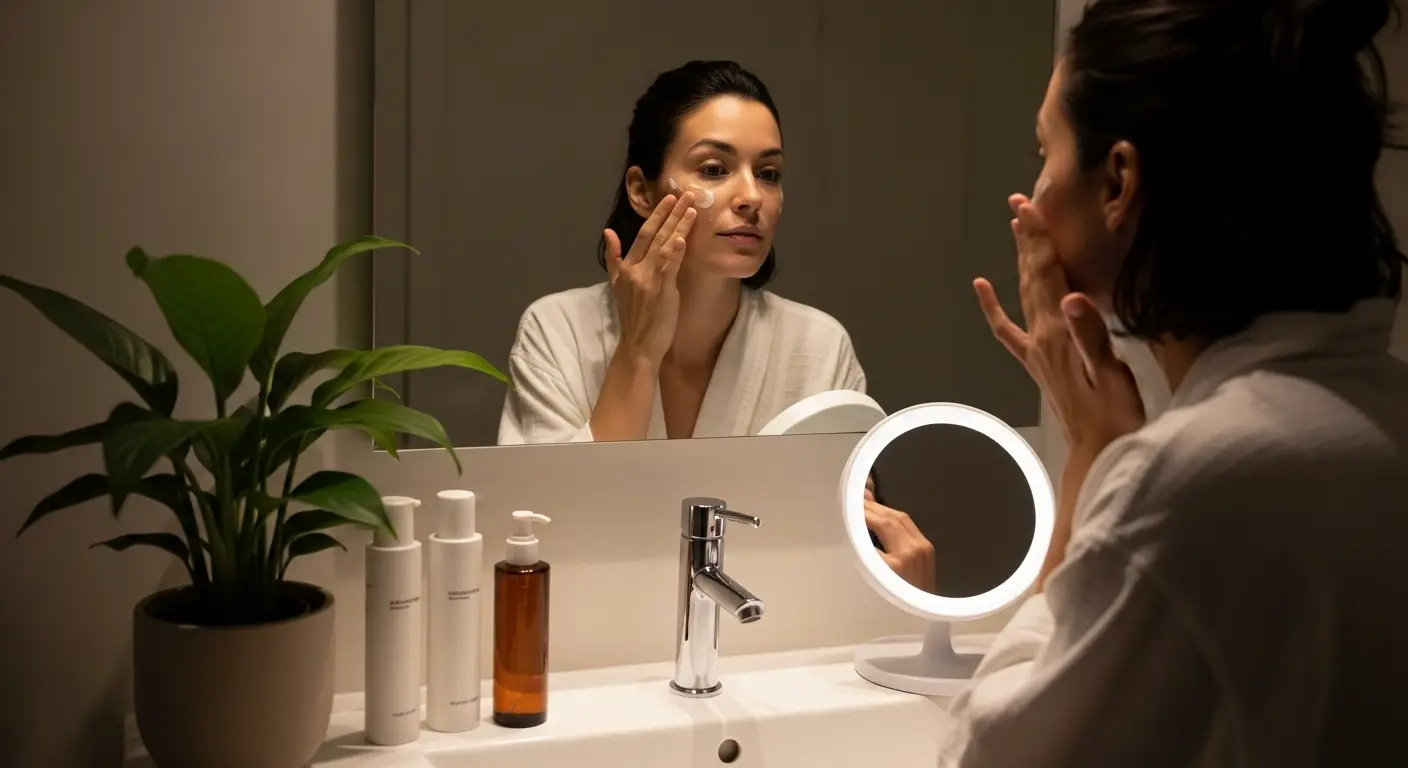 Woman following skin cycling routine for glowing skin 2025.