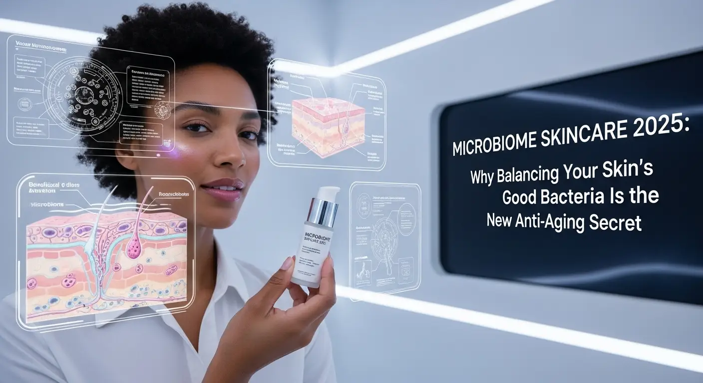 Microbiome Skincare 2025 hero image showcasing glowing skin and balanced good bacteria